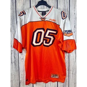 FUBU Mens Vintage 05 Football Jersey XL Orange White Mesh Streetwear Hip Hop